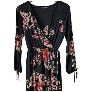 Floral Maxi Dress Faux Wrap Black Lined Women's Size Medium